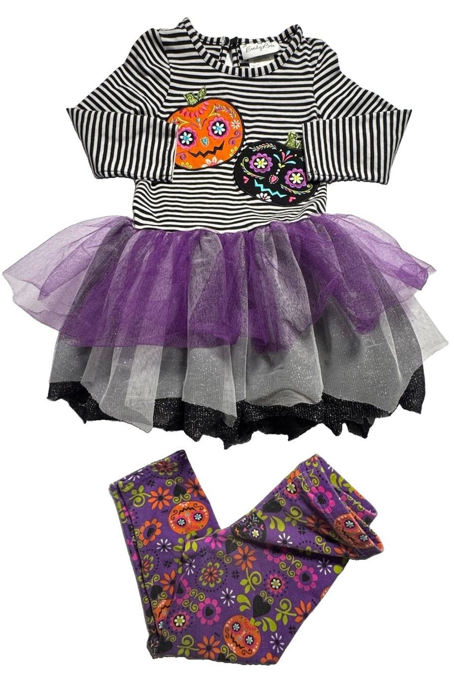 Emily Rose Girls 2T Halloween Pumpkin Tutu Dress Leggings 2 Pc Outfit Purple